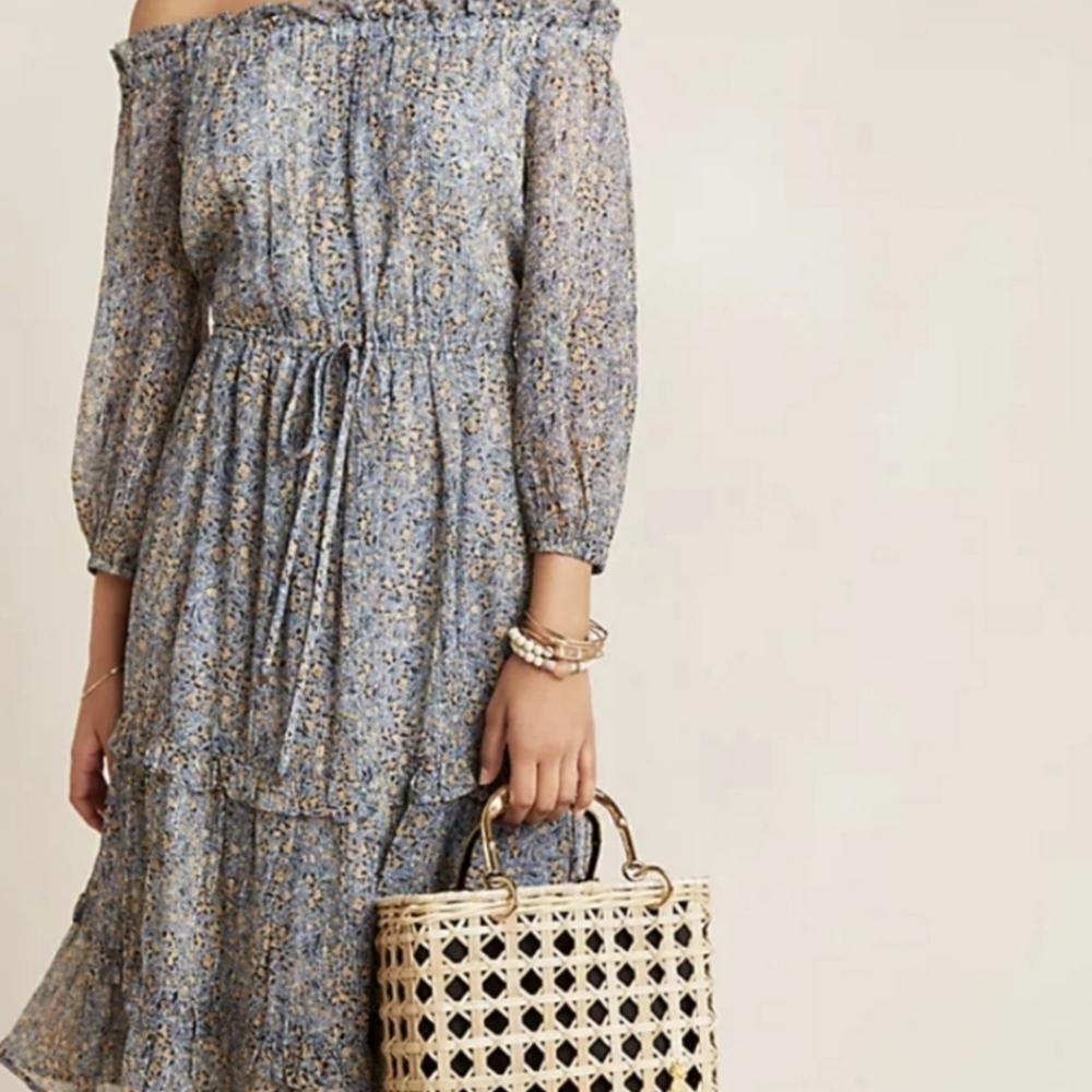 Anthropologie Kira Off the Shoulder Peasant Dress Tiered Floral